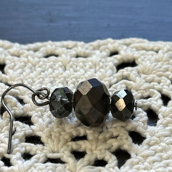 Handmade Glass Bead Earrings 1.5in Hooks Black Coated Beads Dark Silver Tone - Picture 10 of 14